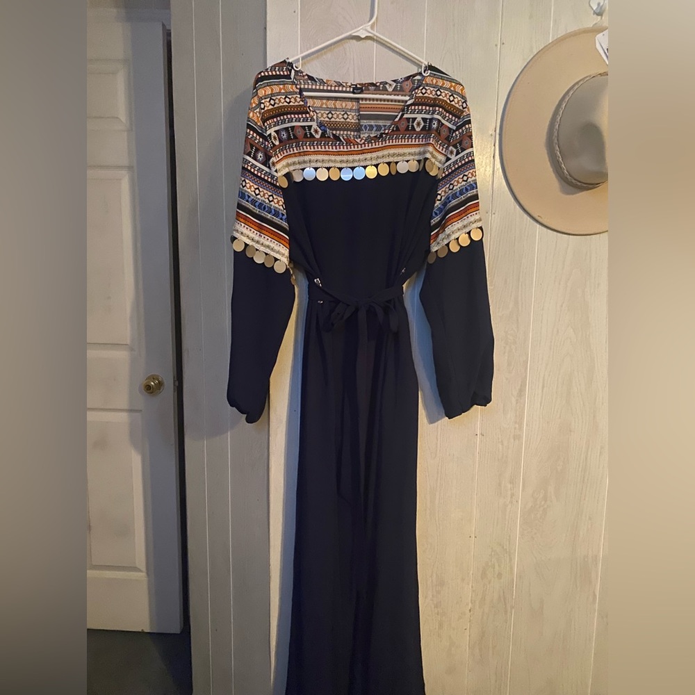 Navy floor length dress with tassels 4x NWT